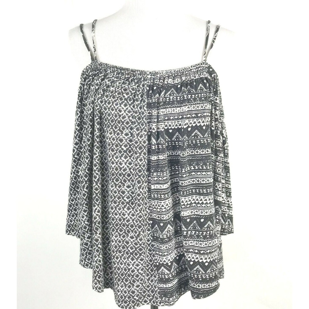 Deletta Anthropologie Top Womens Small Black White Geometric Cold Shoulder Boho